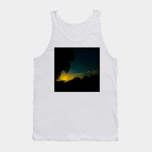 Orange Sunset, Dark Blue Skies and Trees Silhouette Tank Top